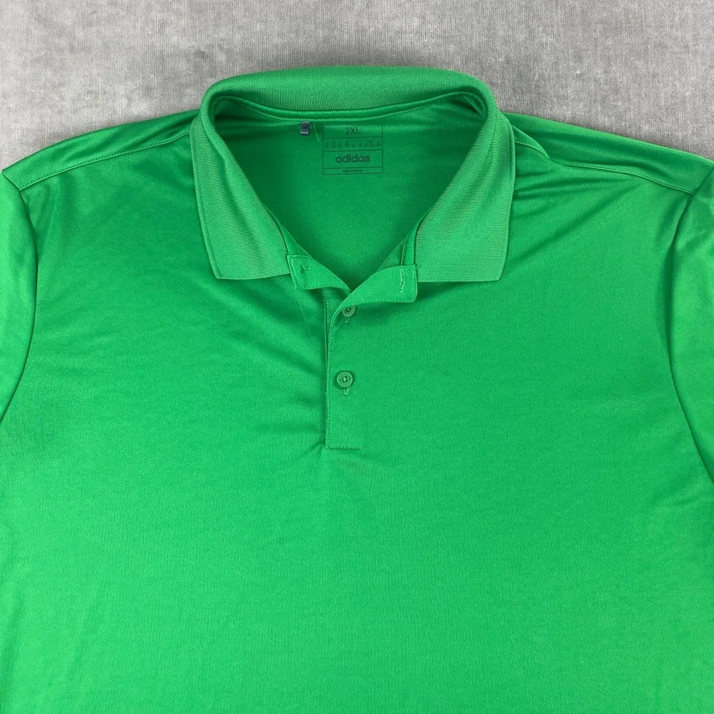 Adidas Mens 2XL Green Polo Shirt Performance Golf Logo Short Sleeve